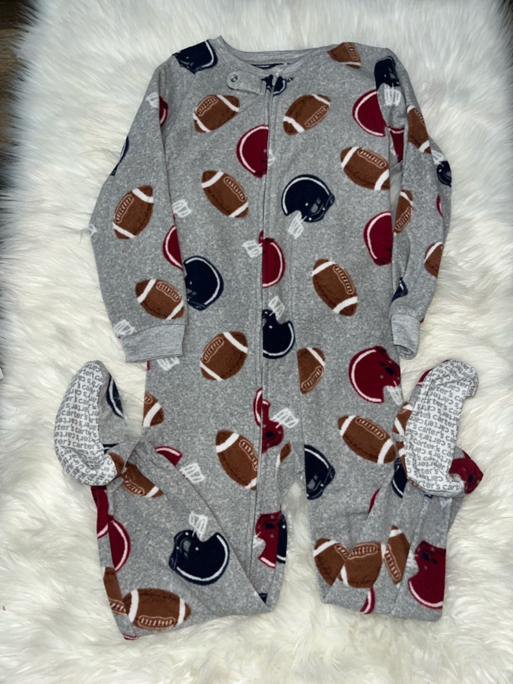 Carter's Gray Football & Helmet Print Footed One-Piece